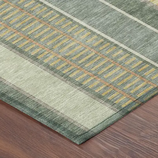 Green And Denim Blue Striped Washable Indoor Outdoor Area Rug Photo 7
