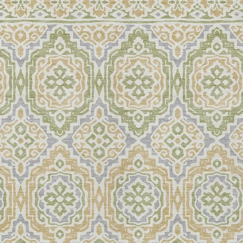 Green And Denim Blue Tribal Washable Indoor Outdoor Area Rug Photo 5