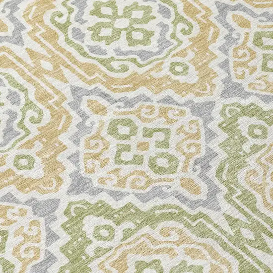 Green And Denim Blue Tribal Washable Indoor Outdoor Area Rug Photo 8