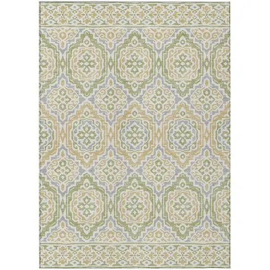 Green And Denim Blue Tribal Washable Indoor Outdoor Area Rug Photo 2
