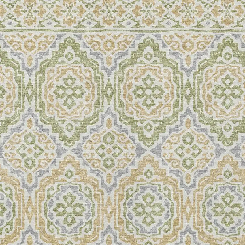 Green And Denim Blue Tribal Washable Indoor Outdoor Area Rug Photo 3