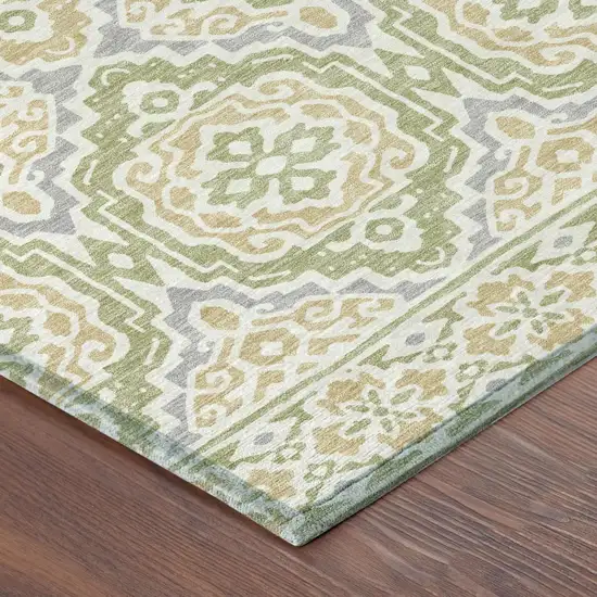 Green And Denim Blue Tribal Washable Indoor Outdoor Area Rug Photo 7