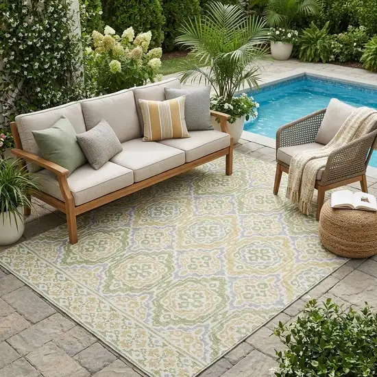 Green And Denim Blue Tribal Washable Indoor Outdoor Area Rug Photo 1