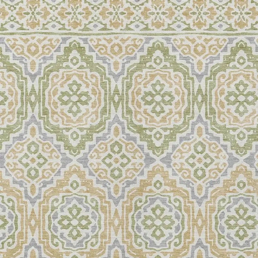 Green And Denim Blue Tribal Washable Indoor Outdoor Area Rug Photo 4