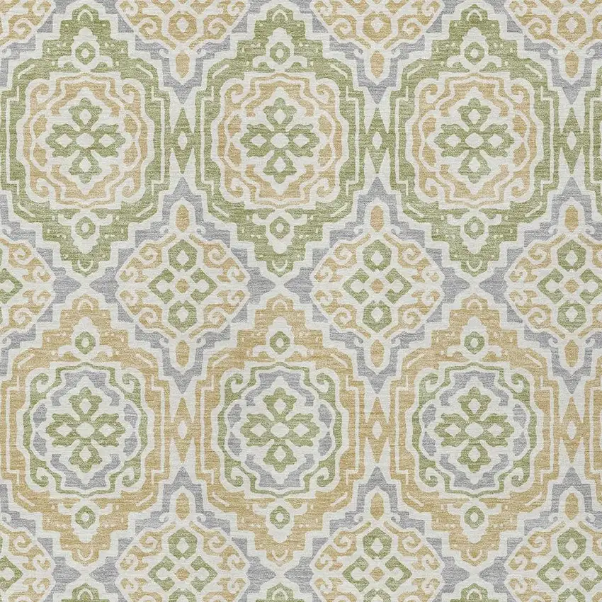 Green And Denim Blue Tribal Washable Indoor Outdoor Area Rug Photo 5