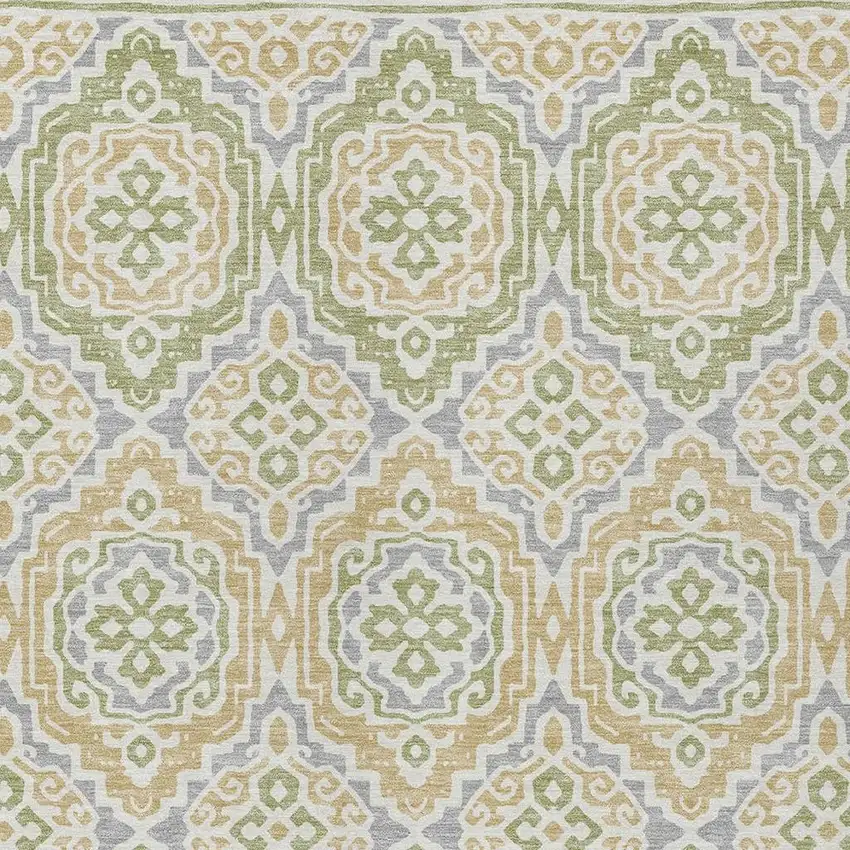 Green And Denim Blue Tribal Washable Indoor Outdoor Area Rug Photo 5
