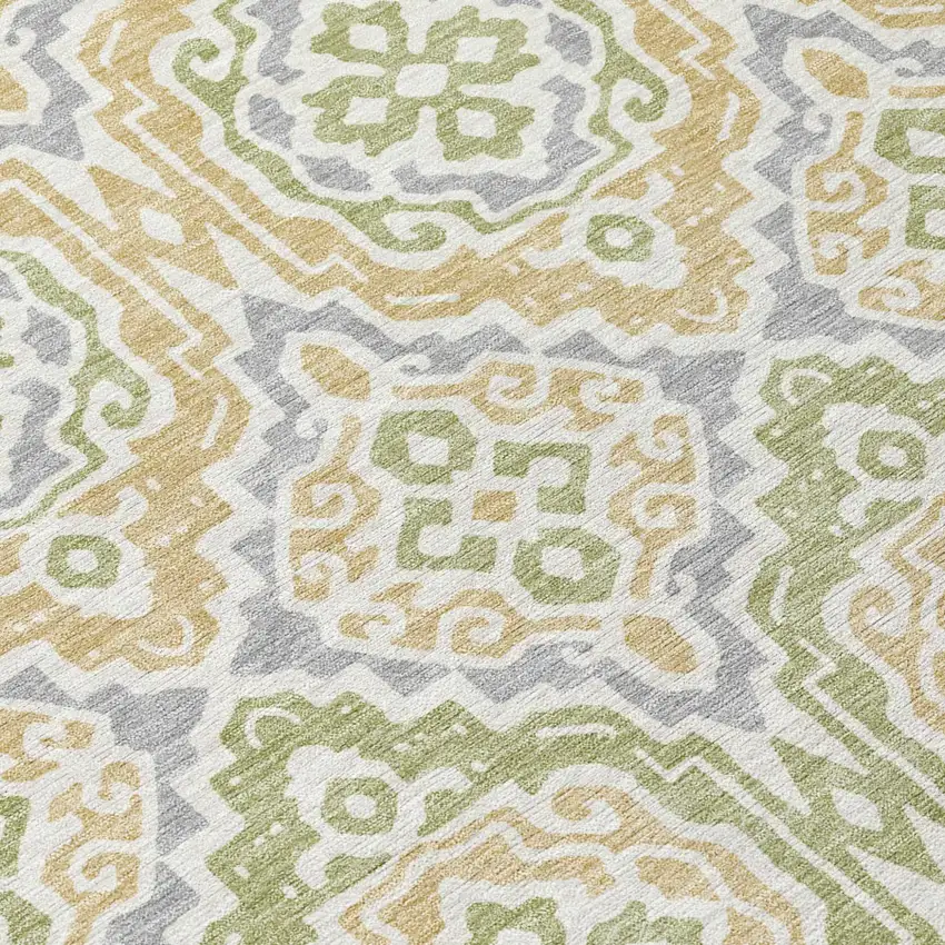 Green And Denim Blue Tribal Washable Indoor Outdoor Area Rug Photo 8