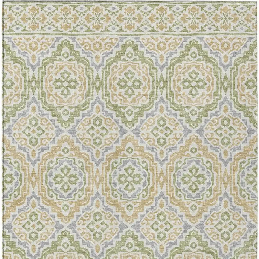 Green And Denim Blue Tribal Washable Indoor Outdoor Area Rug Photo 4