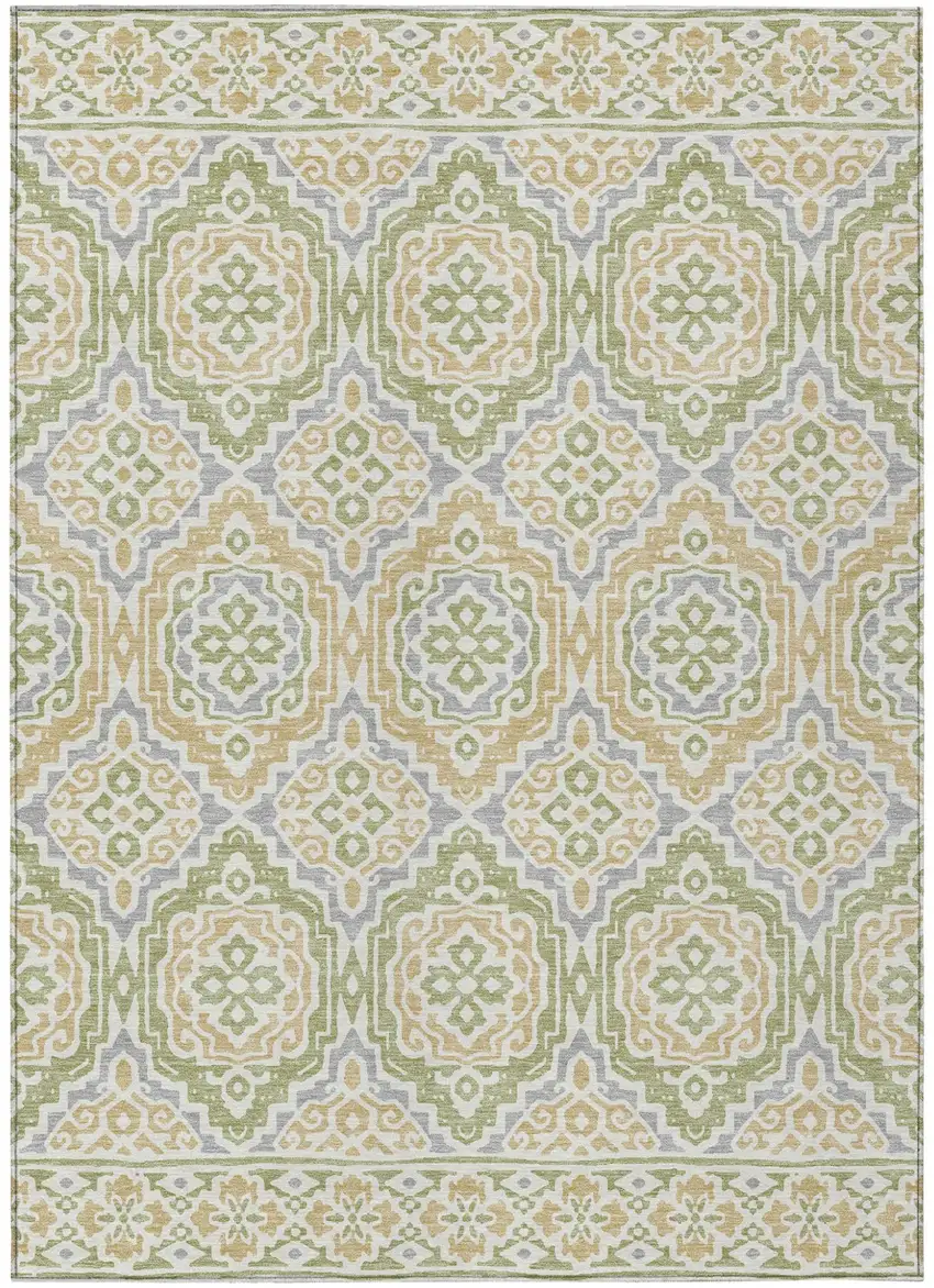 Green And Denim Blue Tribal Washable Indoor Outdoor Area Rug Photo 2