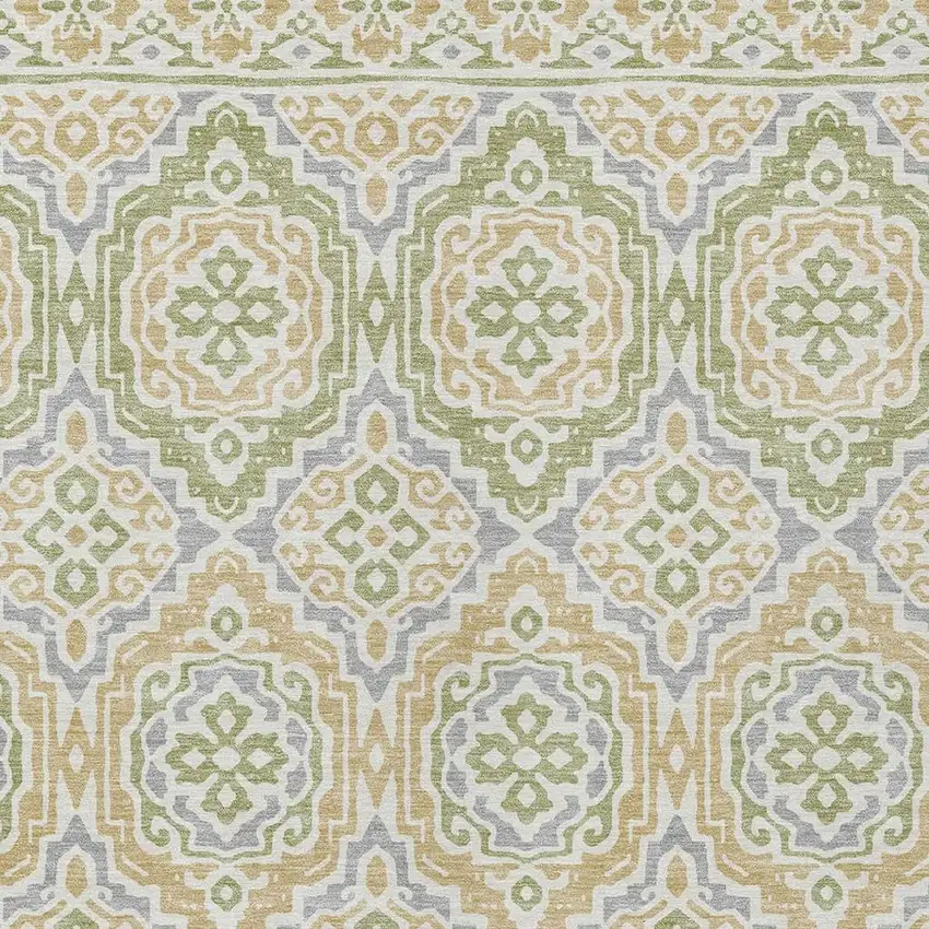 Green And Denim Blue Tribal Washable Indoor Outdoor Area Rug Photo 3