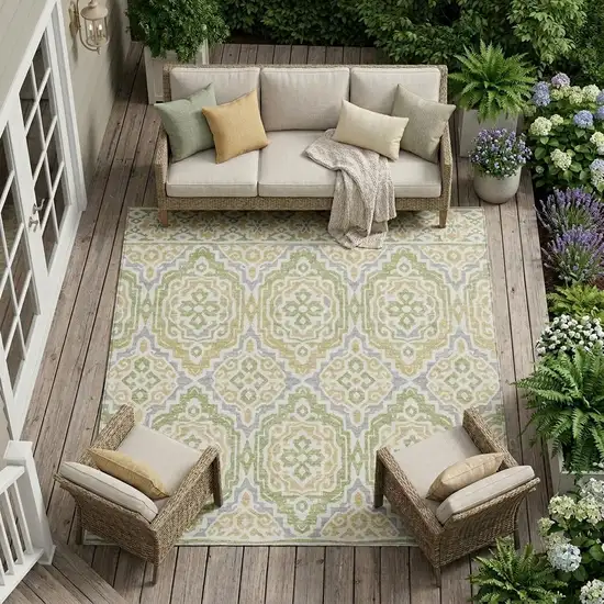 Green And Denim Blue Tribal Washable Indoor Outdoor Area Rug Photo 1