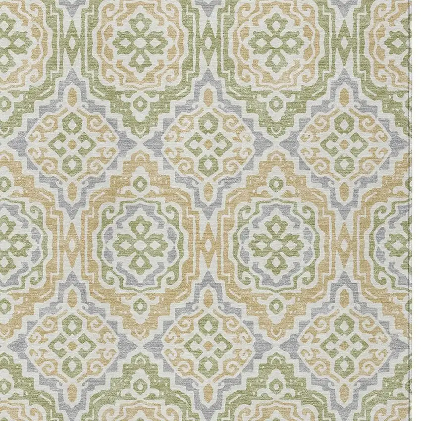 Green And Denim Blue Tribal Washable Indoor Outdoor Area Rug Photo 4