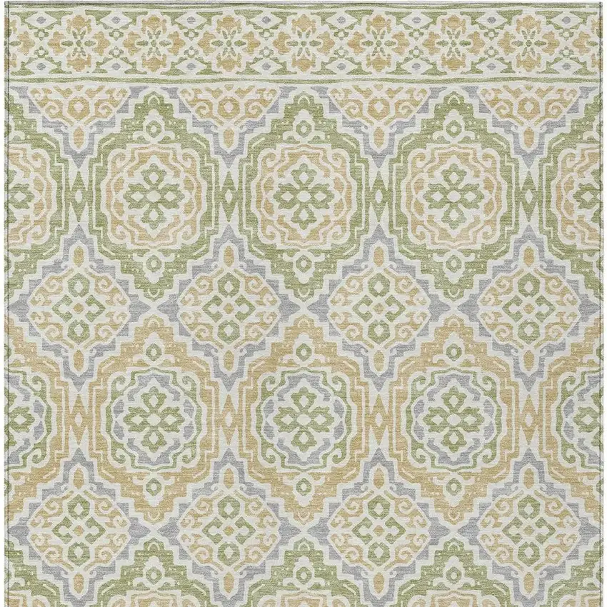 Green And Denim Blue Tribal Washable Indoor Outdoor Area Rug Photo 5