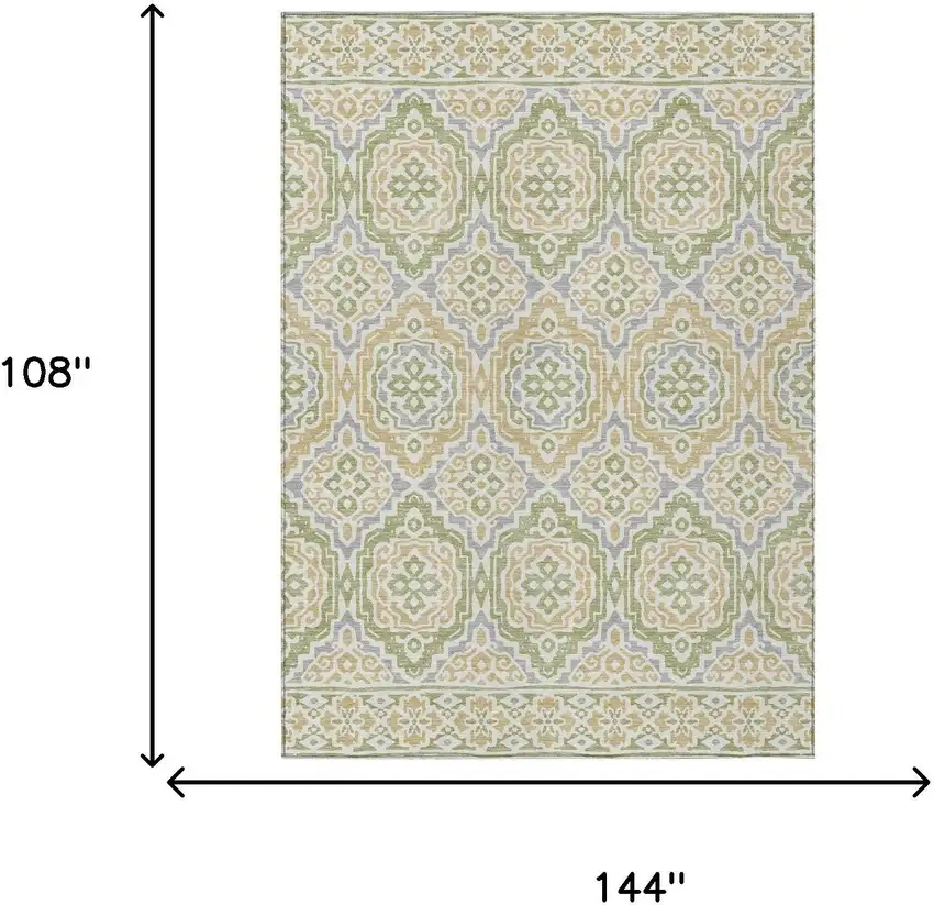 Green And Denim Blue Tribal Washable Indoor Outdoor Area Rug Photo 8