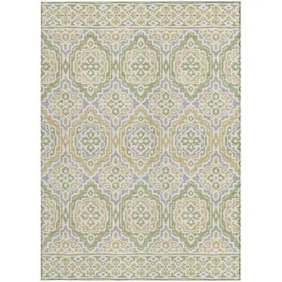 Green And Denim Blue Tribal Washable Indoor Outdoor Area Rug Photo 3