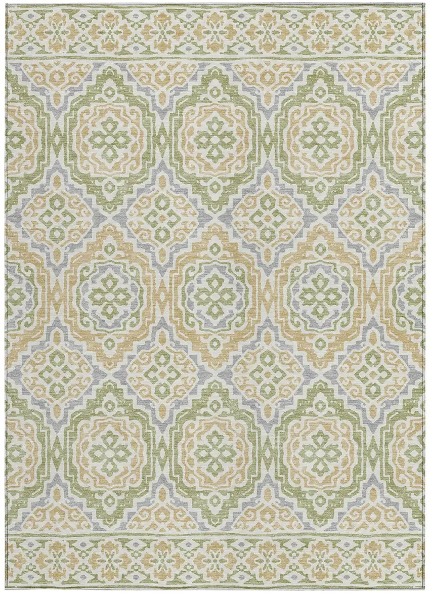 Green And Denim Blue Tribal Washable Indoor Outdoor Area Rug Photo 3