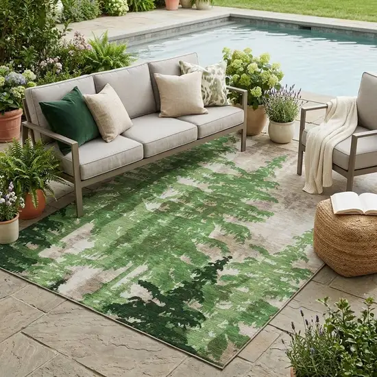 Green And Emerald Floral Washable Indoor Outdoor Area Rug Photo 1