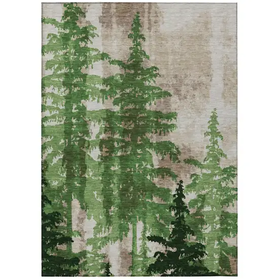 Green And Emerald Floral Washable Indoor Outdoor Area Rug Photo 2
