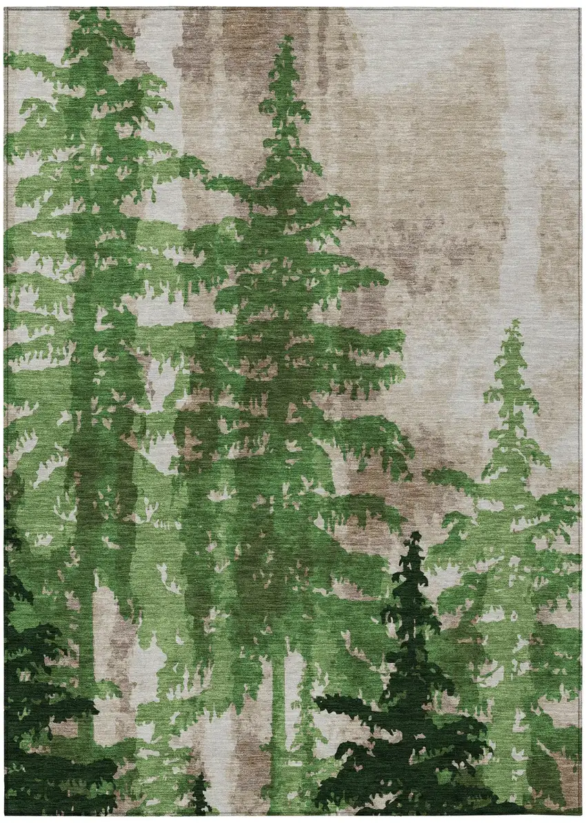 Green And Emerald Floral Washable Indoor Outdoor Area Rug Photo 2