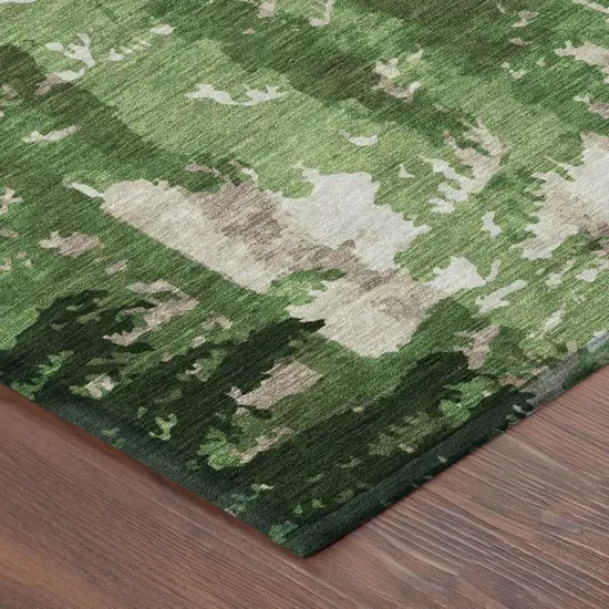 Green And Emerald Floral Washable Indoor Outdoor Area Rug Photo 3