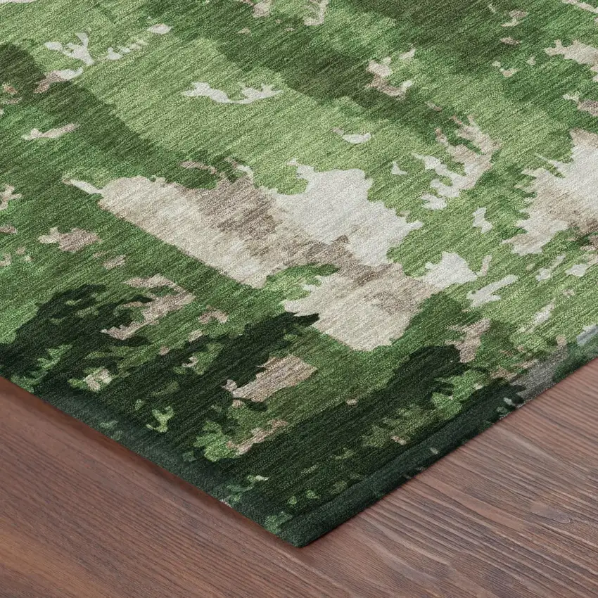 Green And Emerald Floral Washable Indoor Outdoor Area Rug Photo 3