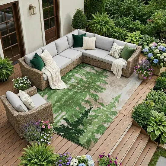 Green And Emerald Floral Washable Indoor Outdoor Area Rug Photo 1