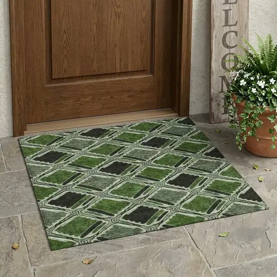 Green And Emerald Geometric Washable Indoor Outdoor Area Rug Photo 1