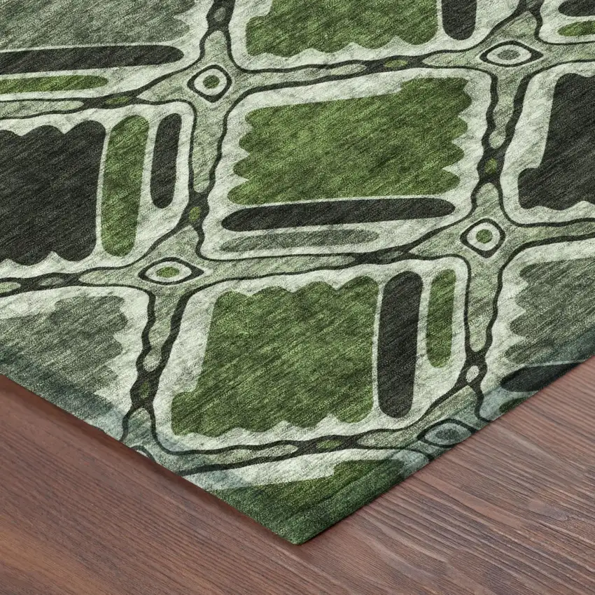 Green And Emerald Geometric Washable Indoor Outdoor Area Rug Photo 3