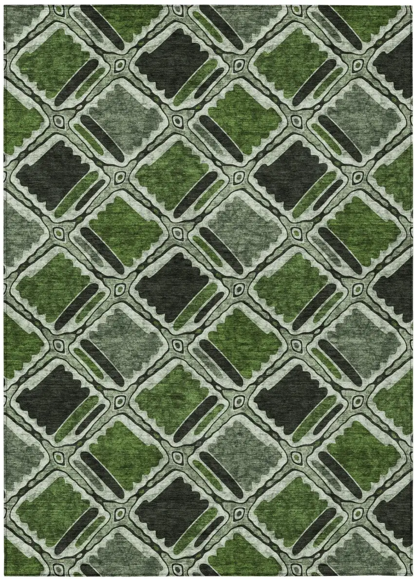Green And Emerald Geometric Washable Indoor Outdoor Area Rug Photo 2