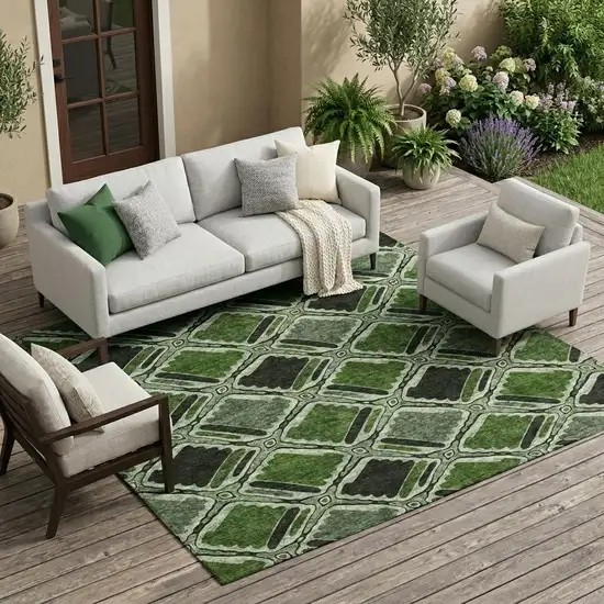 Green And Emerald Geometric Washable Indoor Outdoor Area Rug Photo 1