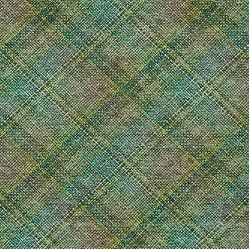 Green And Emerald Plaid Washable Indoor Outdoor Area Rug Photo 4