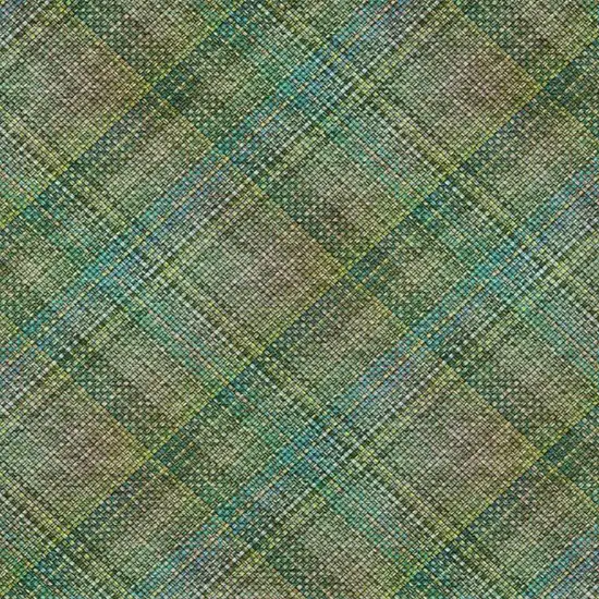 Green And Emerald Plaid Washable Indoor Outdoor Area Rug Photo 2