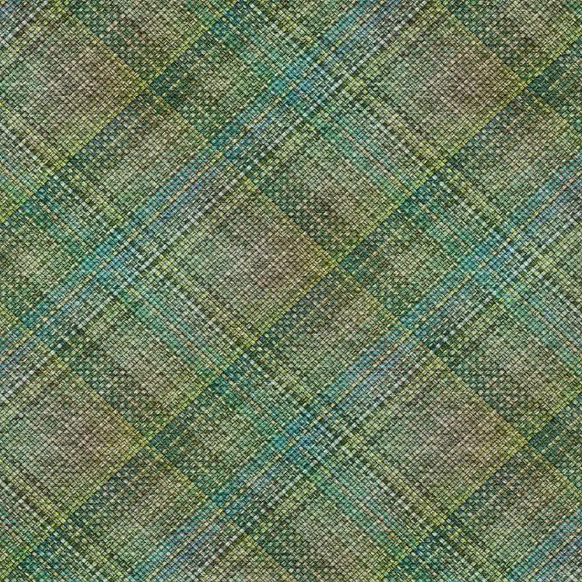 Green And Emerald Plaid Washable Indoor Outdoor Area Rug Photo 2