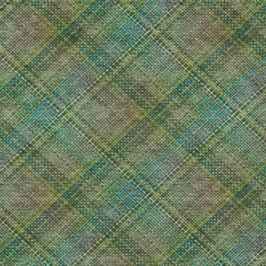 Green And Emerald Plaid Washable Indoor Outdoor Area Rug Photo 5