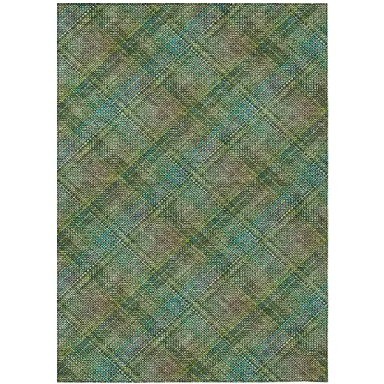 Green And Emerald Plaid Washable Indoor Outdoor Area Rug Photo 3