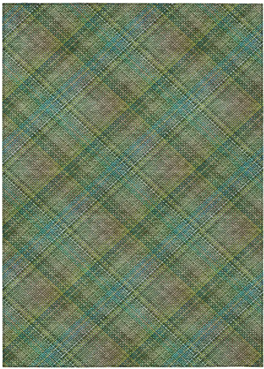 Green And Emerald Plaid Washable Indoor Outdoor Area Rug Photo 3