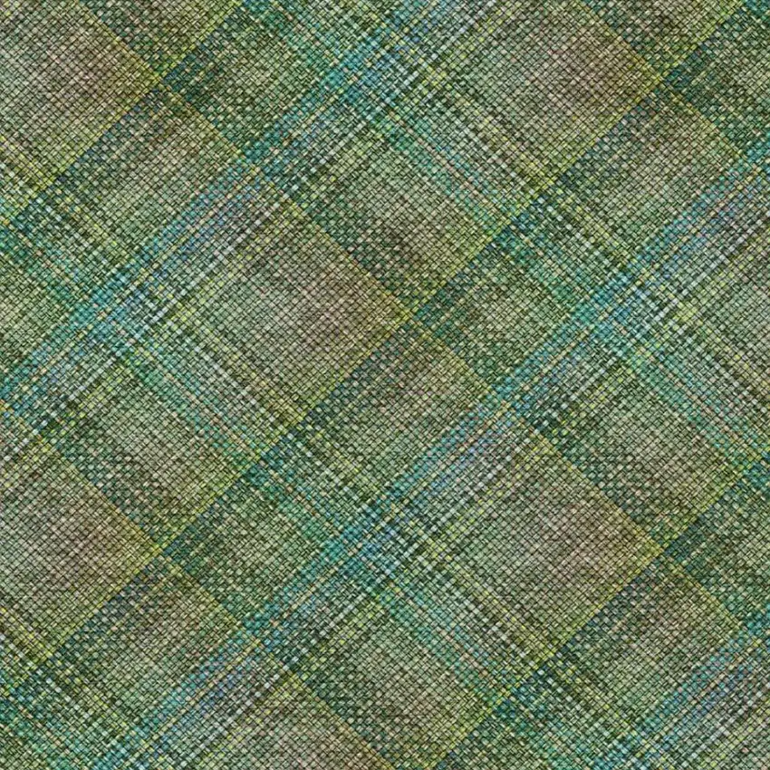 Green And Emerald Plaid Washable Indoor Outdoor Area Rug Photo 7