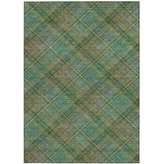 Green And Emerald Plaid Washable Indoor Outdoor Area Rug Photo 1