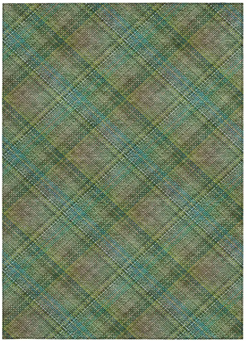 Green And Emerald Plaid Washable Indoor Outdoor Area Rug Photo 1