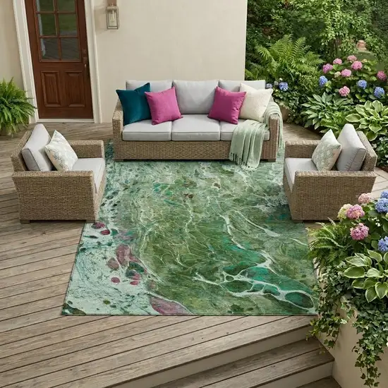 Green And Fern Green Abstract Washable Indoor Outdoor Area Rug Photo 1