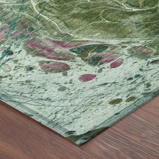 Green And Fern Green Abstract Washable Indoor Outdoor Area Rug Photo 5