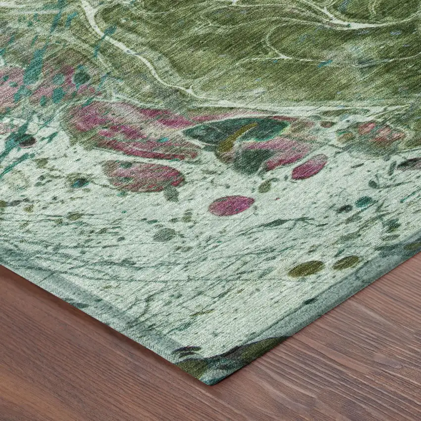 Green And Fern Green Abstract Washable Indoor Outdoor Area Rug Photo 5