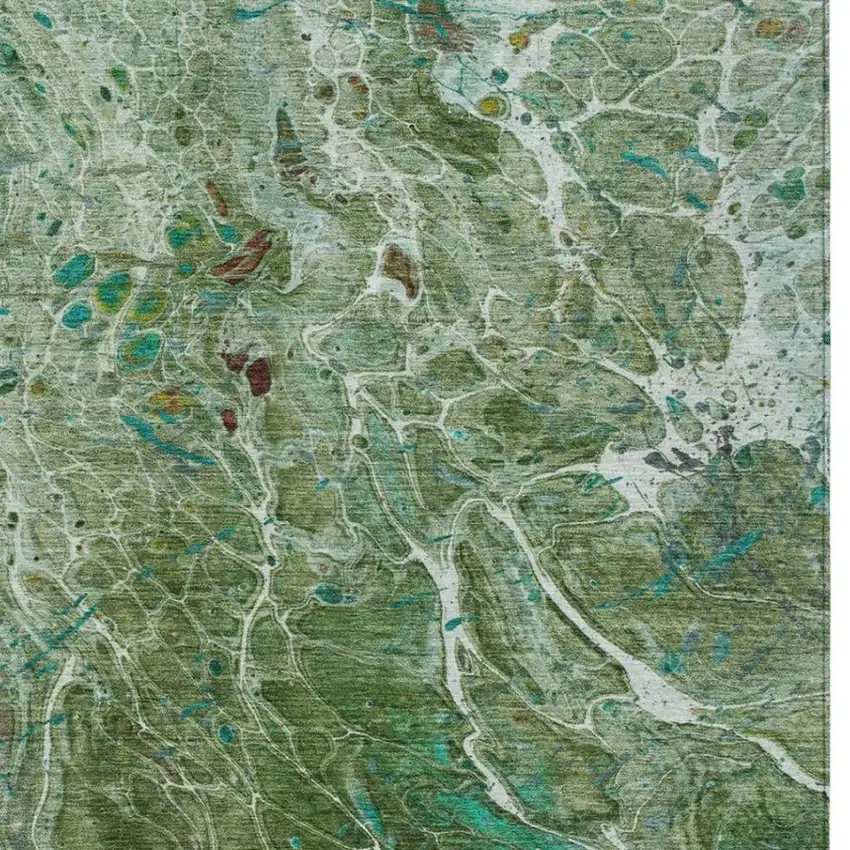 Green And Fern Green Abstract Washable Indoor Outdoor Area Rug Photo 3
