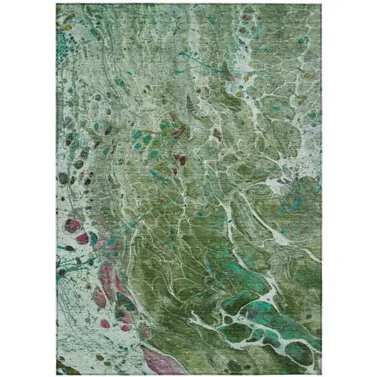 Green And Fern Green Abstract Washable Indoor Outdoor Area Rug Photo 2