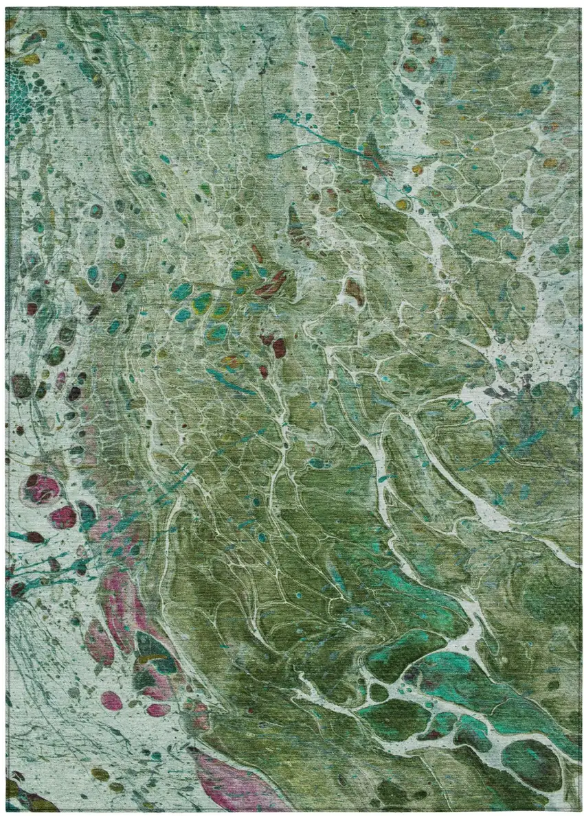 Green And Fern Green Abstract Washable Indoor Outdoor Area Rug Photo 2