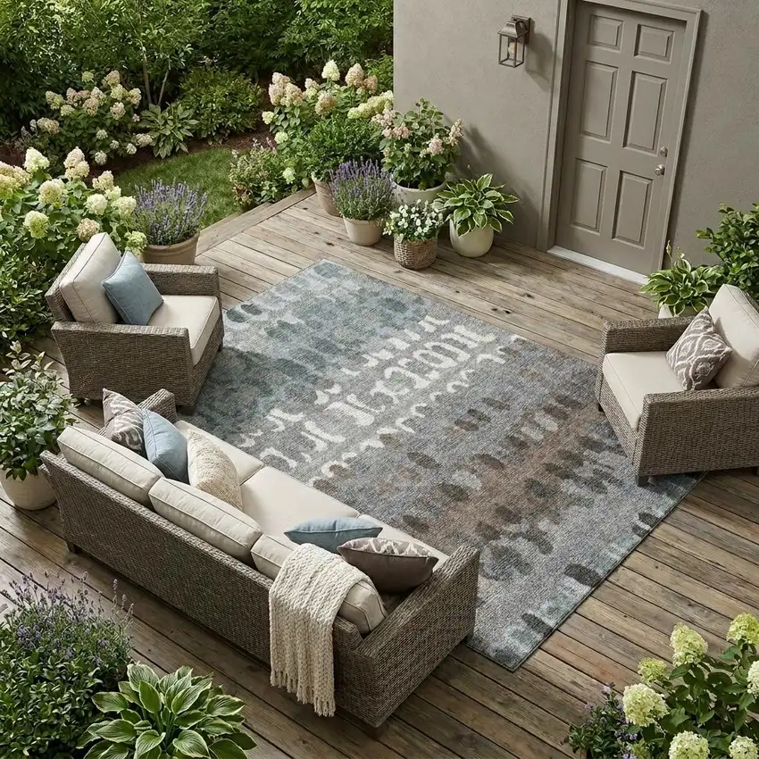 Green And Fern Green Geometric Washable Indoor Outdoor Area Rug Photo 1