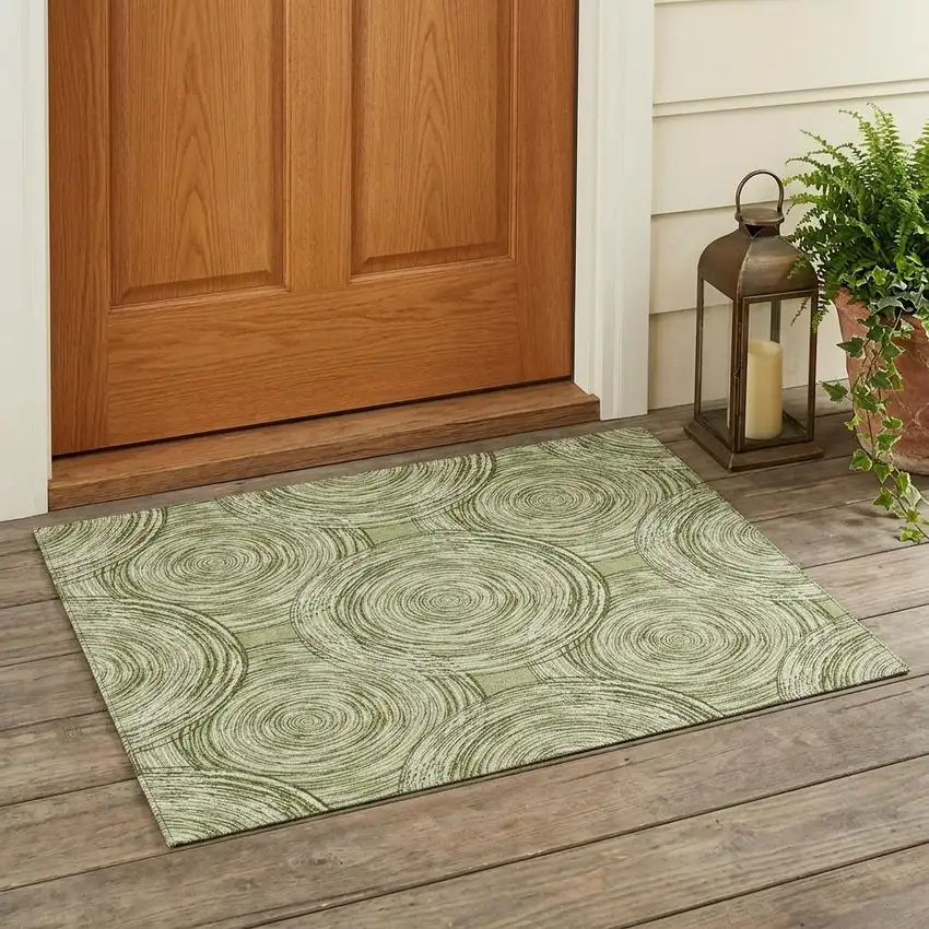 Green And Fern Green Geometric Washable Indoor Outdoor Area Rug Photo 1
