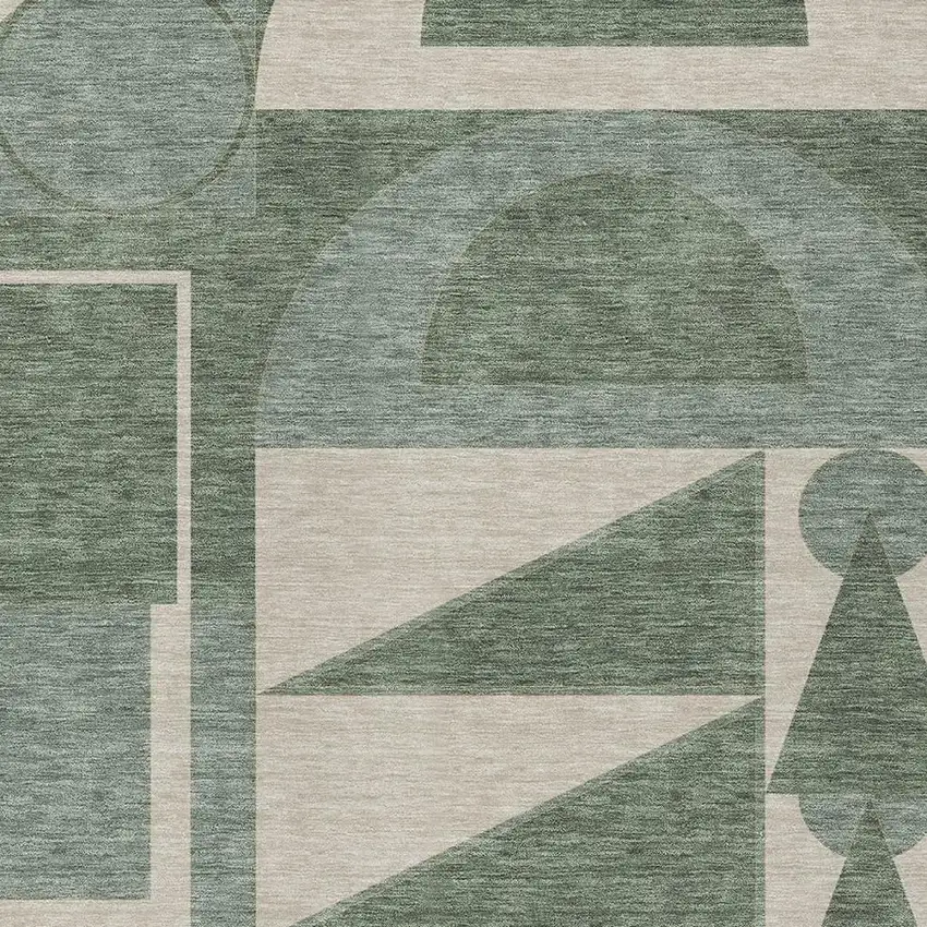 Green And Fern Green Geometric Washable Indoor Outdoor Area Rug Photo 2