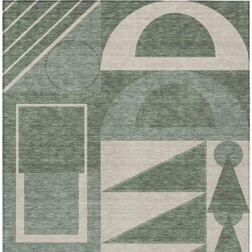 Green And Fern Green Geometric Washable Indoor Outdoor Area Rug Photo 3