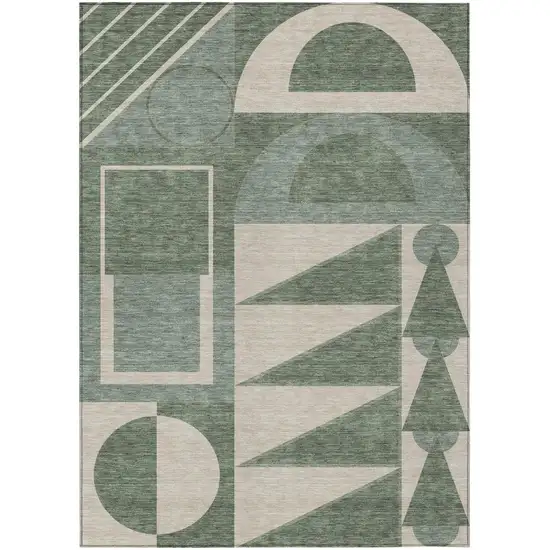 Green And Fern Green Geometric Washable Indoor Outdoor Area Rug Photo 1